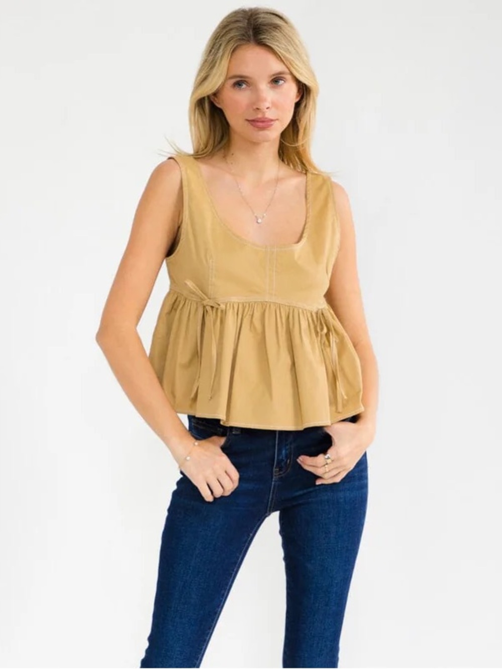 030 • Ginger Denim Sleeveless Stretch Peplum Top